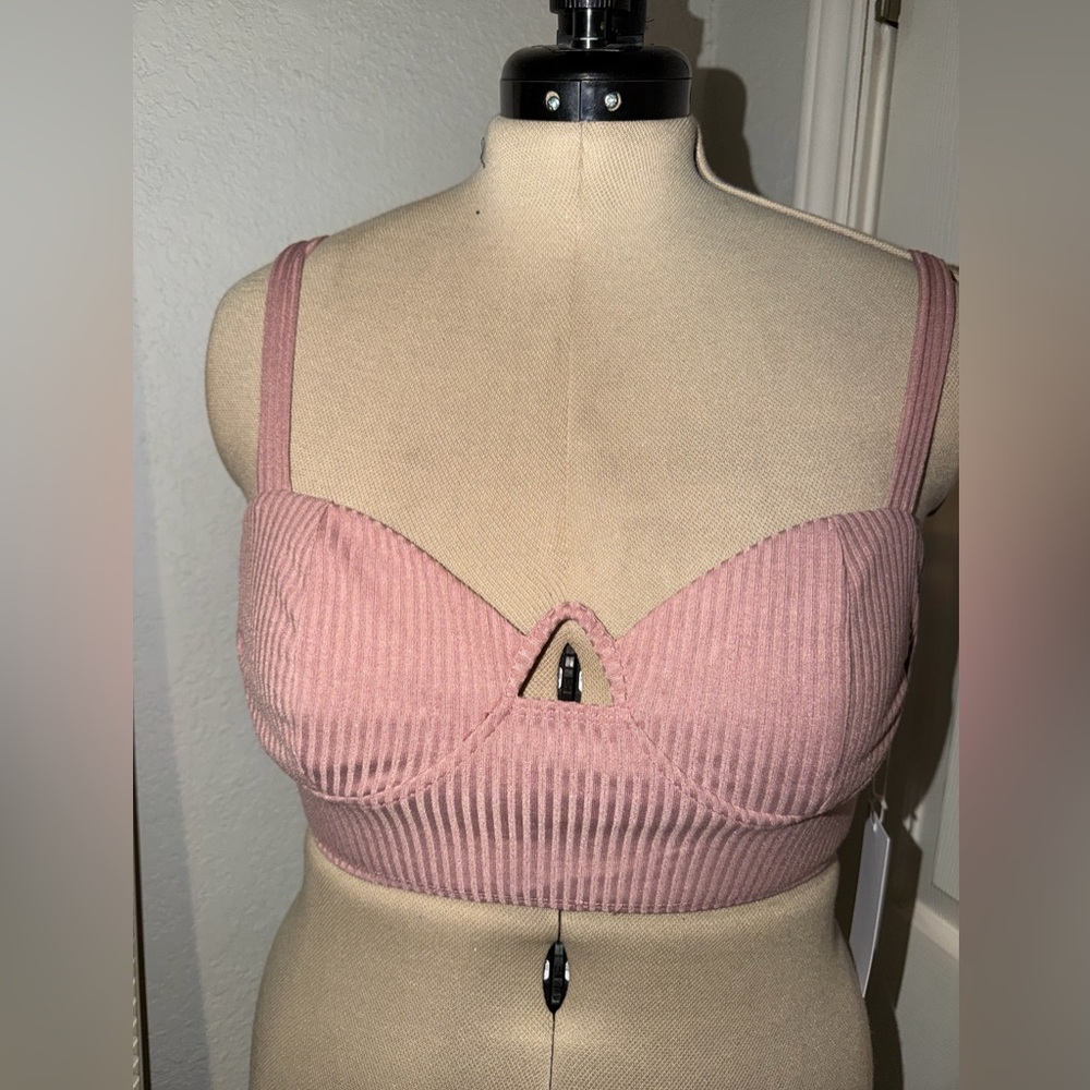 Velvet Rose Ribbed Bralette in mauve pink